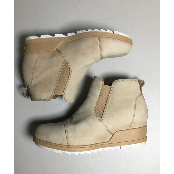 Sorel Womens Evie Tan Leather Waterproof Pull On Wedge Ankle Booties Size 8 VGC - Picture 5 of 9